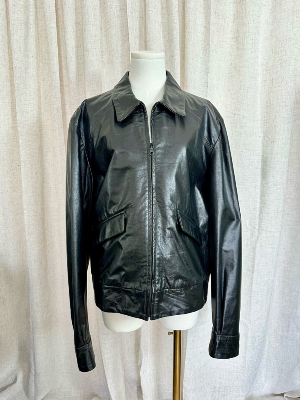 Vintage Classic Black Leather Zip Jacket